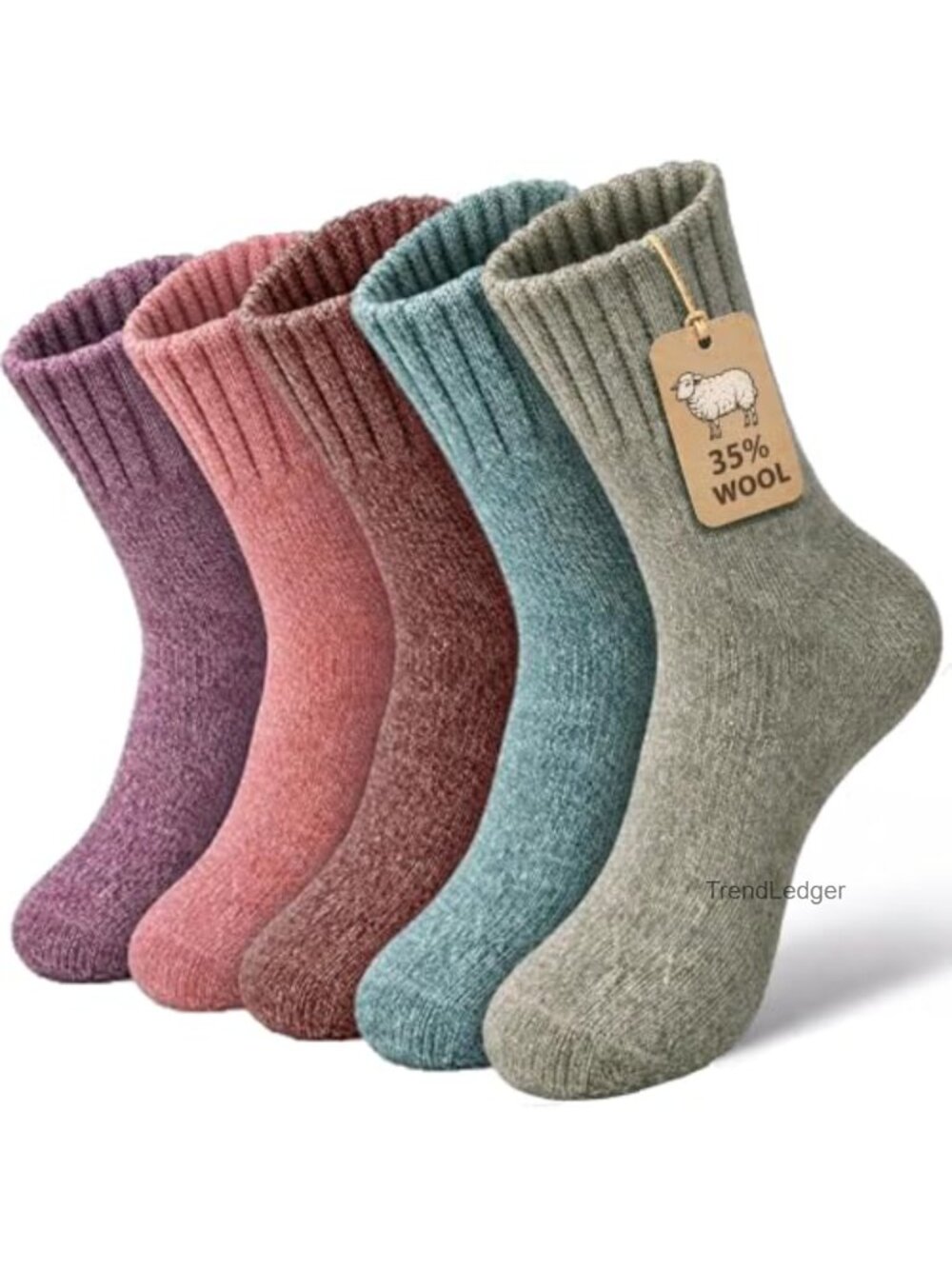 Wool Blend Warm Crew Calf Socks Winter Hiking 5 Pairs
